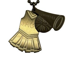 Vintage Bronze Tone‎ Cheerleader JAG Uniform Megaphone Pom Pom Charm Necklace
